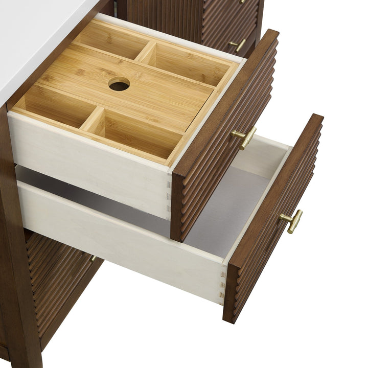 Myrrin 48" Vanity, Mid Century Walnut w/ 3 CM White Zeus Silestone Top