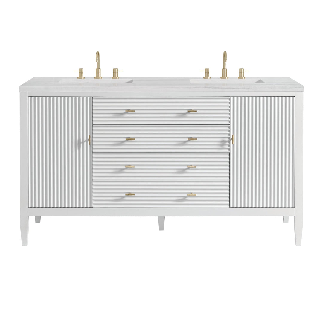 Myrrin 60" Double Vanity, Bright White w/ 3 CM Arctic Fall Solid Surface Top