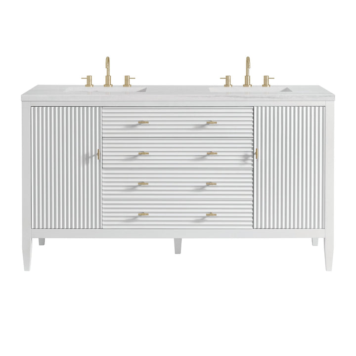 Myrrin 60" Double Vanity, Bright White w/ 3 CM Arctic Fall Solid Surface Top