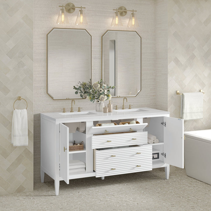 Myrrin 60" Double Vanity, Bright White w/ 3 CM Arctic Fall Solid Surface Top