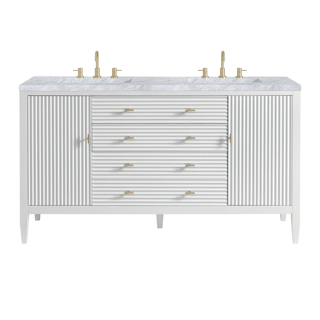 Myrrin 60" Double Vanity, Bright White w/ 3 CM Carrara White Marble Top