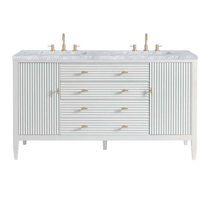 Myrrin 60" Double Vanity, Bright White w/ 3 CM Carrara White Marble Top