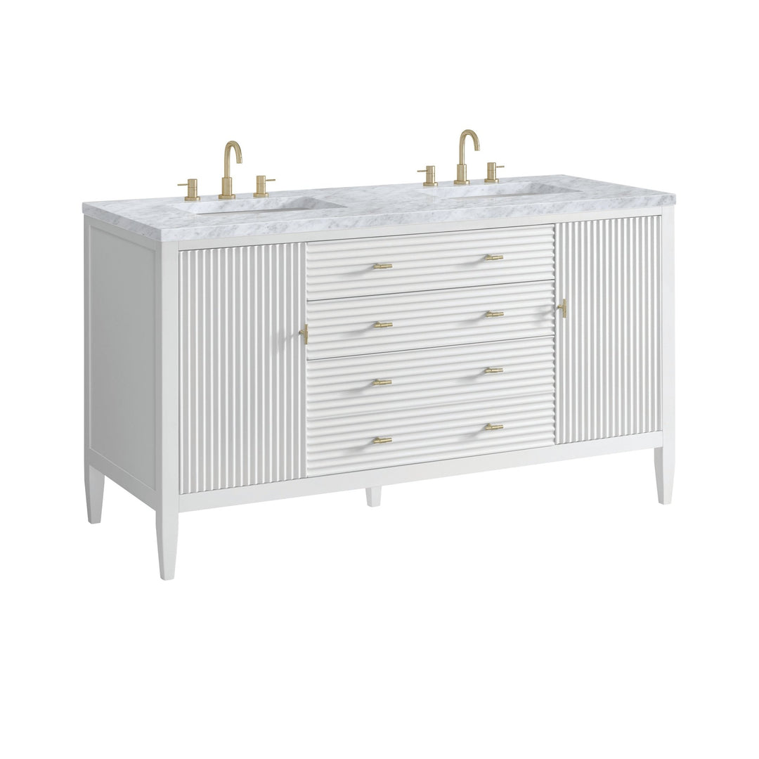 Myrrin 60" Double Vanity, Bright White w/ 3 CM Carrara White Marble Top