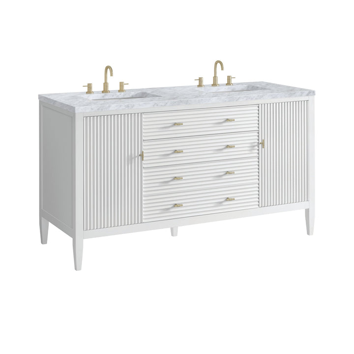 Myrrin 60" Double Vanity, Bright White w/ 3 CM Carrara White Marble Top