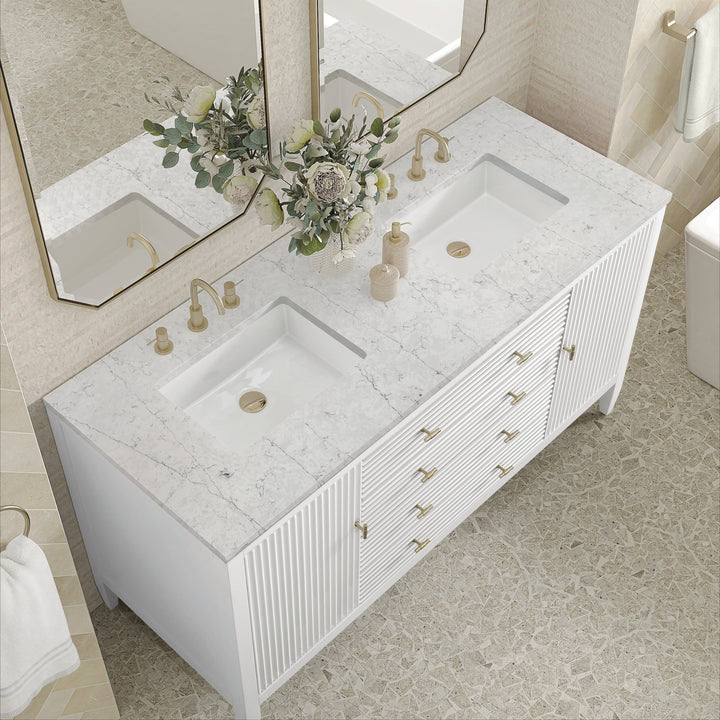 Myrrin 60" Double Vanity, Bright White w/ 3 CM Eternal Jasmine Pearl Silestone Top