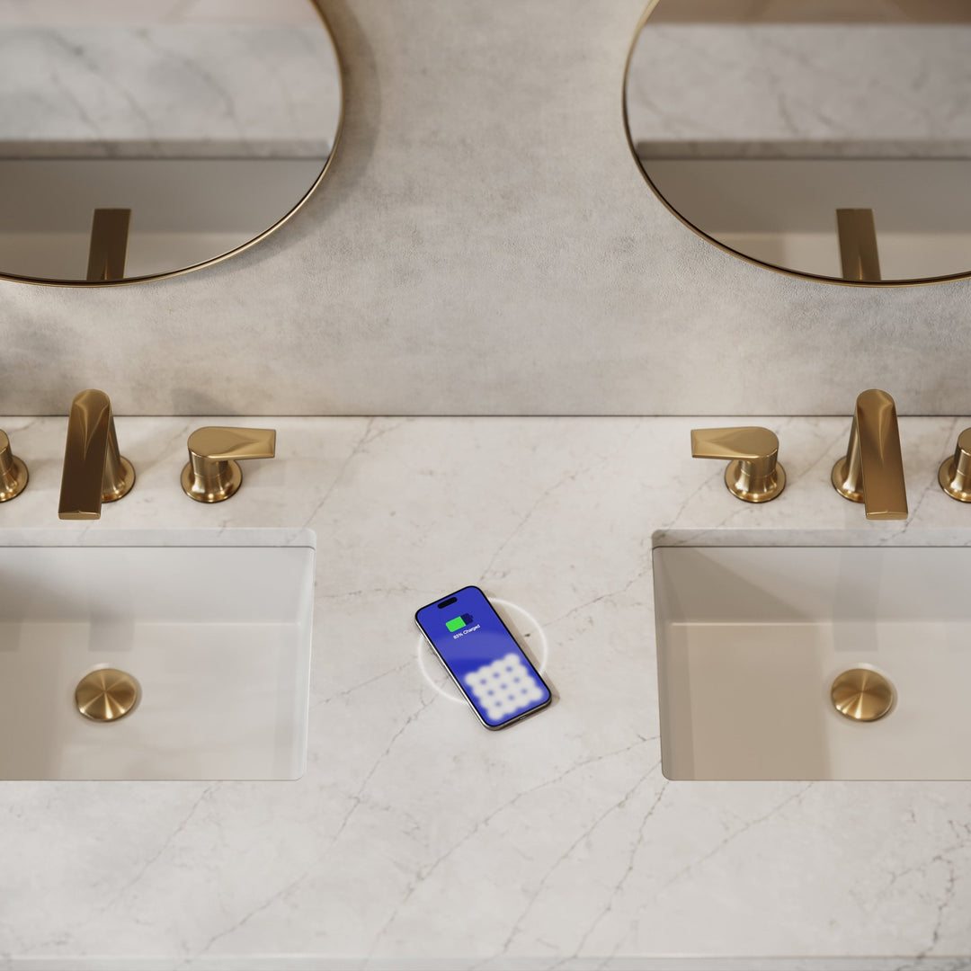 Myrrin 60" Double Vanity, Bright White w/ 3 CM Eternal Jasmine Pearl Silestone Top w/FreePower Wireless Charger