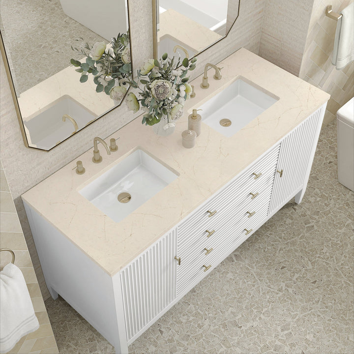 Myrrin 60" Double Vanity, Bright White w/ 3 CM Eternal Marfil Silestone Top