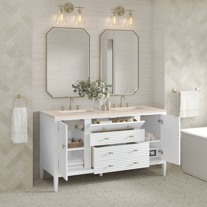 Myrrin 60" Double Vanity, Bright White w/ 3 CM Eternal Marfil Silestone Top