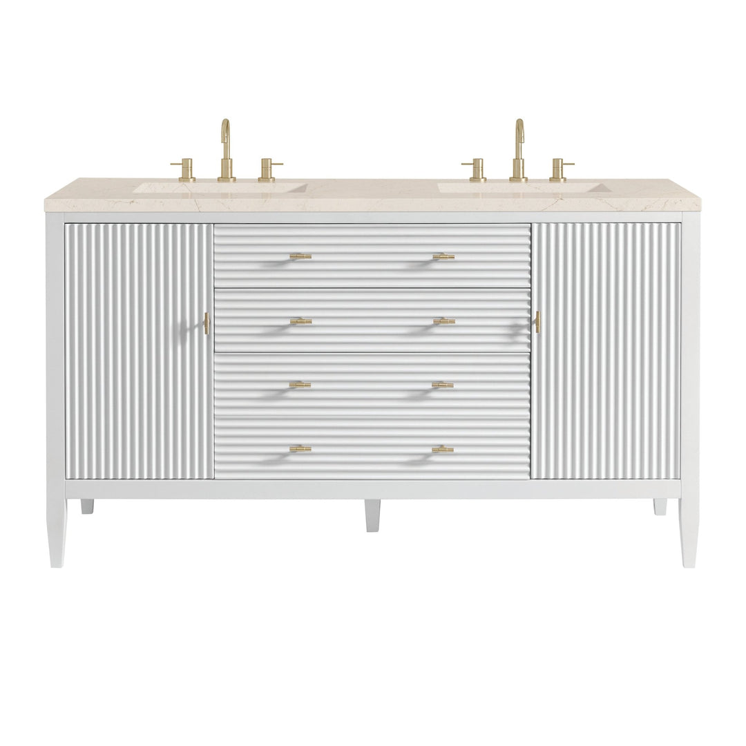 Myrrin 60" Double Vanity, Bright White w/ 3 CM Eternal Marfil Silestone Top