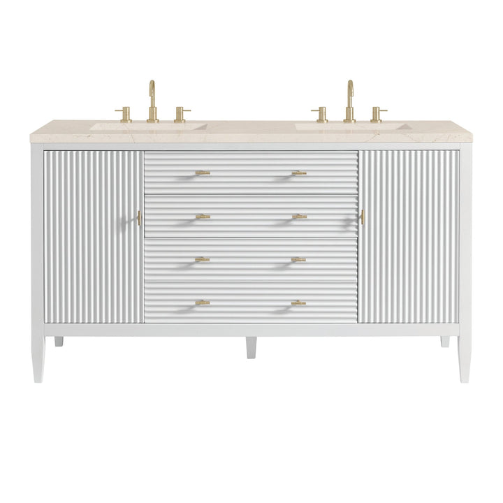 Myrrin 60" Double Vanity, Bright White w/ 3 CM Eternal Marfil Silestone Top