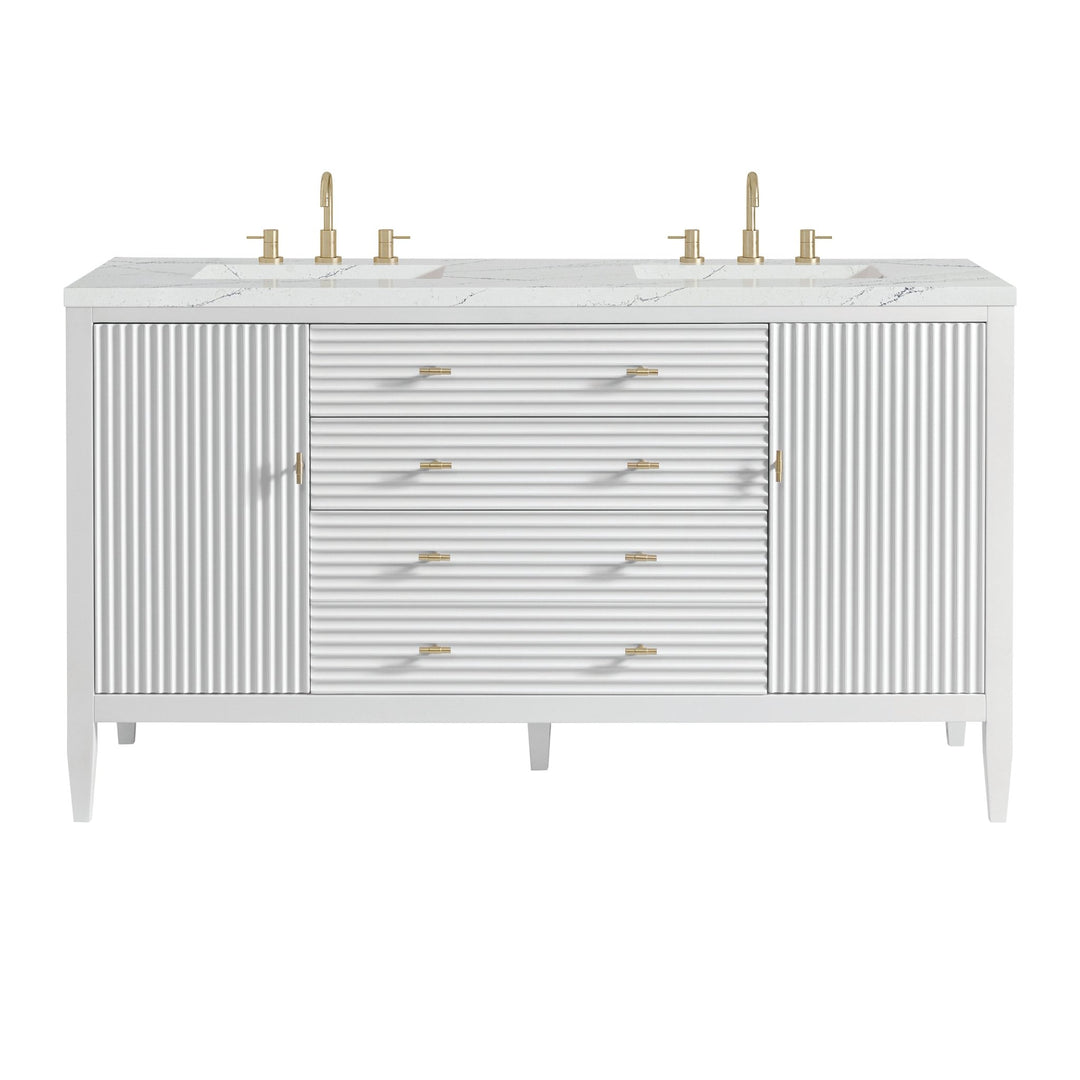 Myrrin 60" Double Vanity, Bright White w/ 3 CM Ethereal Noctis Silestone Top w/FreePower Wireless Charger