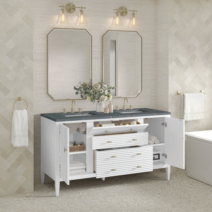 Myrrin 60" Double Vanity, Bright White w/ 3 CM Parisien Bleu Silestone Top