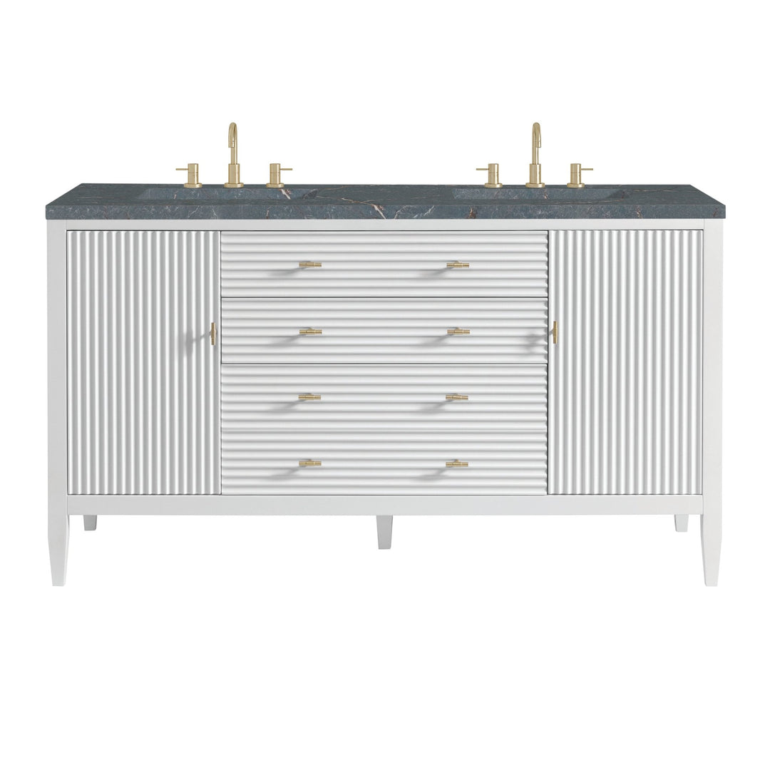 Myrrin 60" Double Vanity, Bright White w/ 3 CM Parisien Bleu Silestone Top w/FreePower Wireless Charger