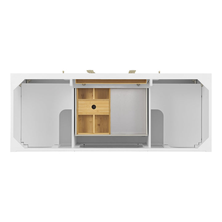 Myrrin 60" Double Vanity, Bright White w/ 3 CM Parisien Bleu Silestone Top w/FreePower Wireless Charger