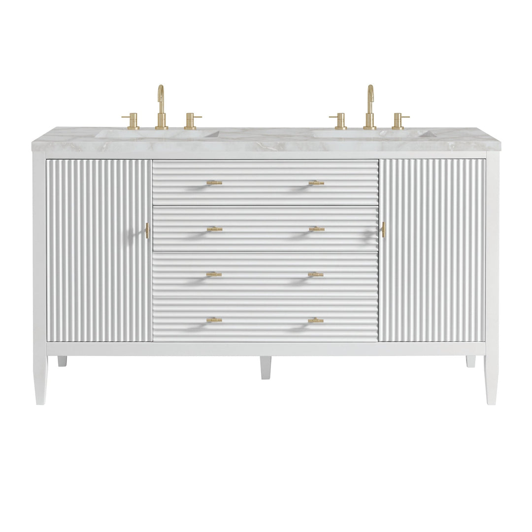 Myrrin 60" Double Vanity, Bright White w/ 3 CM Victorian Silver Silestone Top