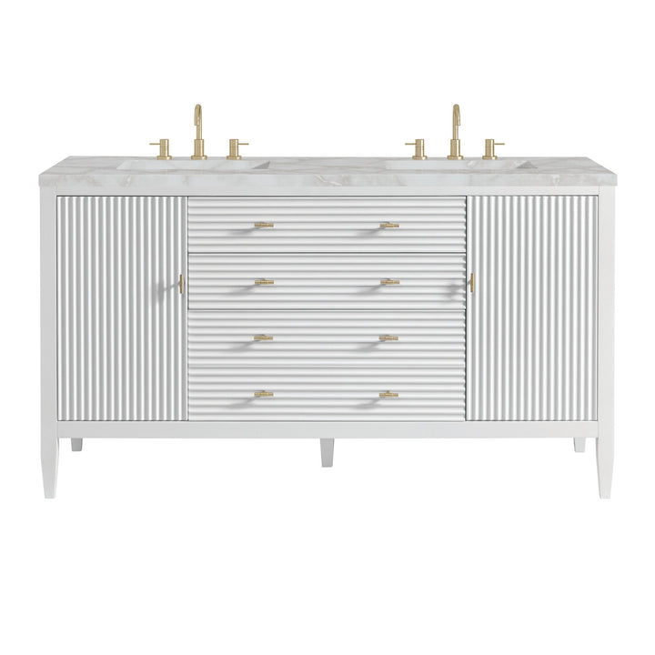 Myrrin 60" Double Vanity, Bright White w/ 3 CM Victorian Silver Silestone Top w/FreePower Wireless Charger