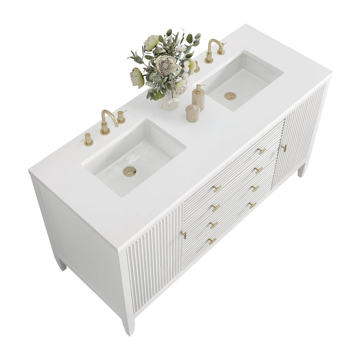 Myrrin 60" Double Vanity, Bright White w/ 3 CM White Zeus Silestone Top