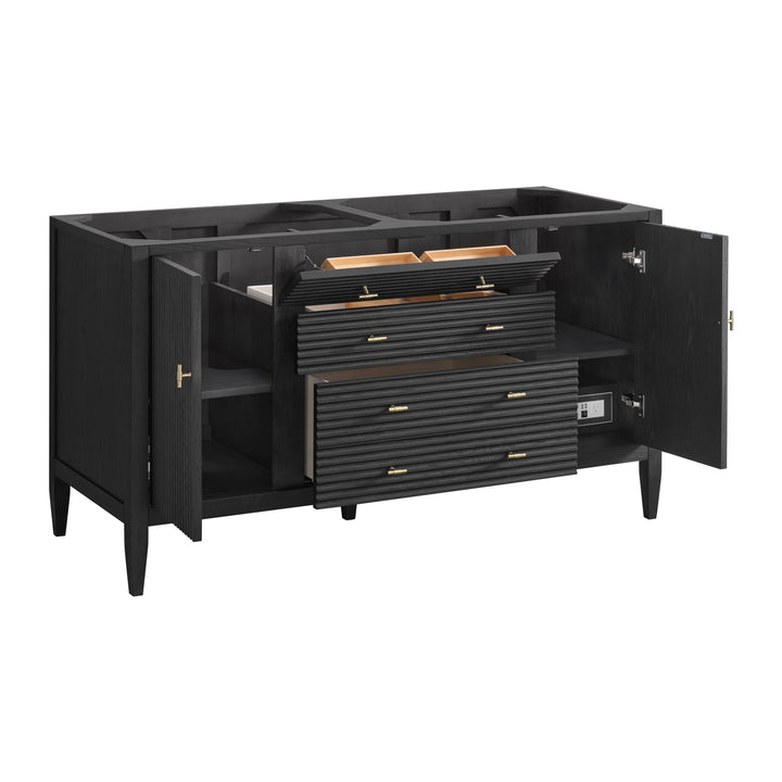 Myrrin 60" Double Vanity, Carbon Oak w/ 3 CM Arctic Fall Solid Surface Top