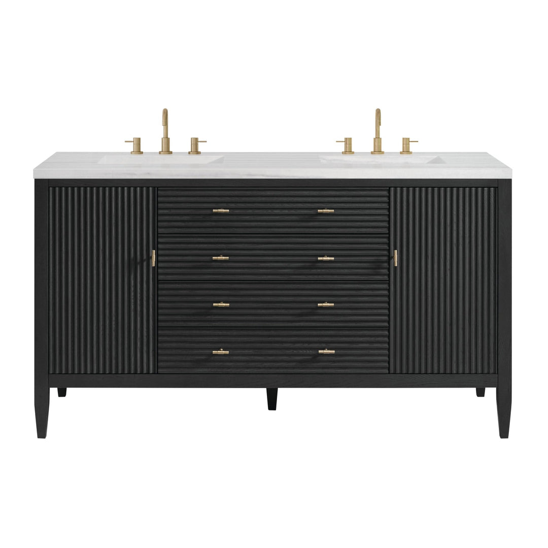 Myrrin 60" Double Vanity, Carbon Oak w/ 3 CM Arctic Fall Solid Surface Top