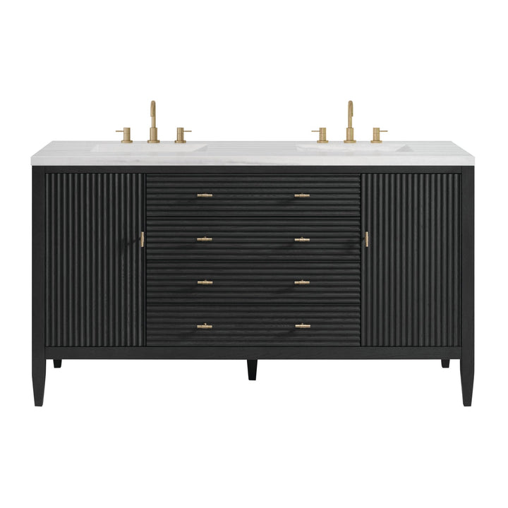 Myrrin 60" Double Vanity, Carbon Oak w/ 3 CM Arctic Fall Solid Surface Top