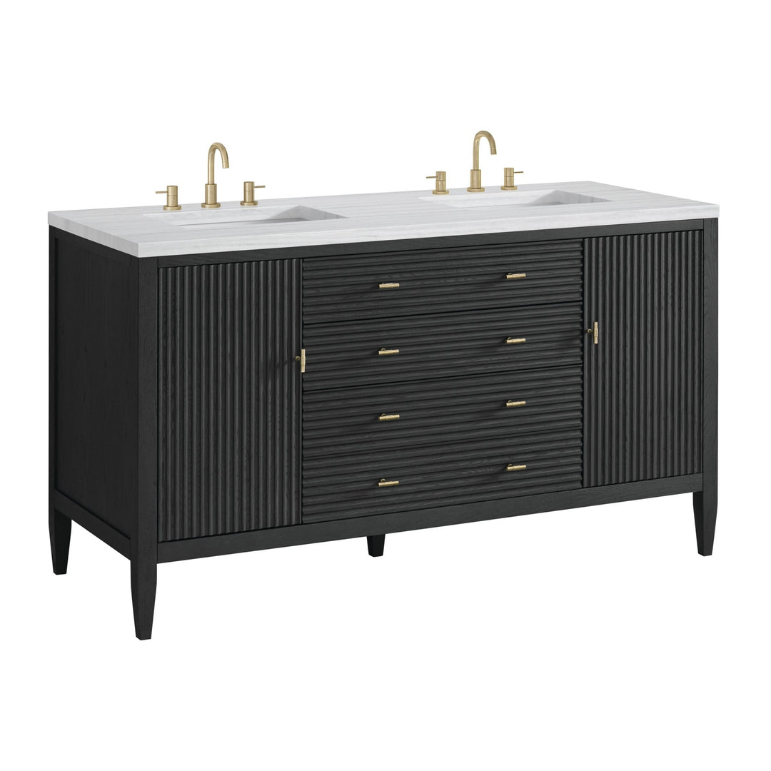 Myrrin 60" Double Vanity, Carbon Oak w/ 3 CM Arctic Fall Solid Surface Top