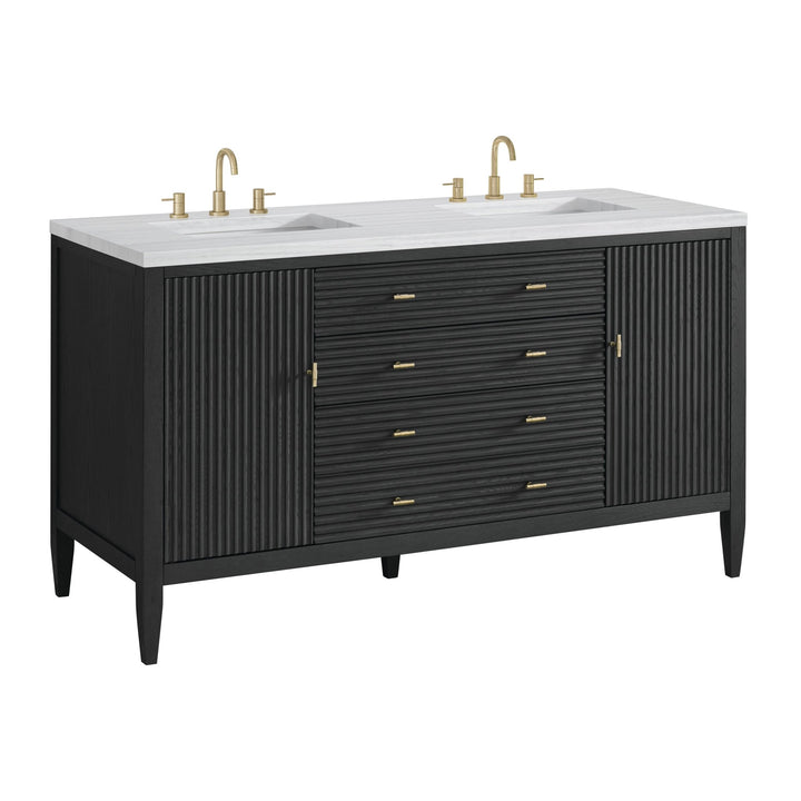 Myrrin 60" Double Vanity, Carbon Oak w/ 3 CM Arctic Fall Solid Surface Top