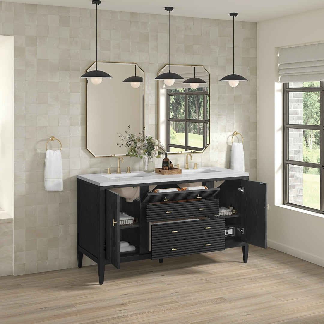 Myrrin 60" Double Vanity, Carbon Oak w/ 3 CM Arctic Fall Solid Surface Top