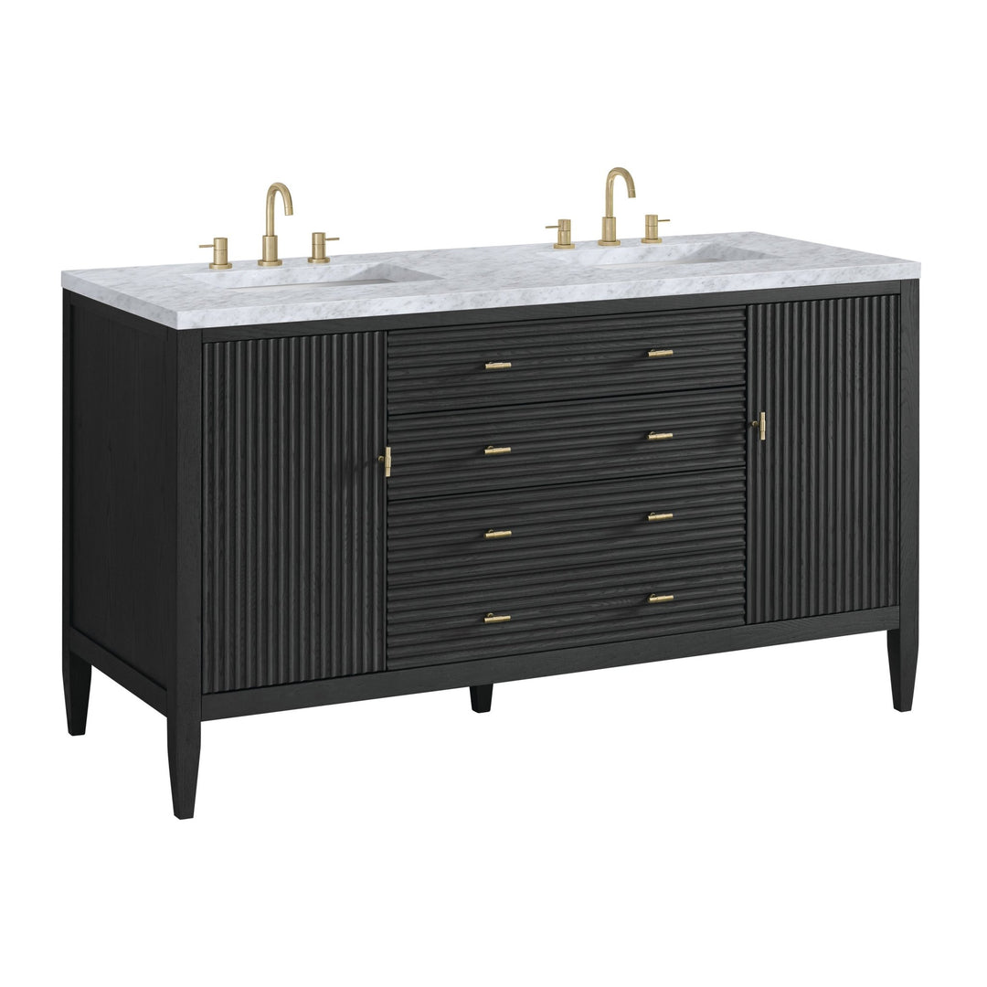 Myrrin 60" Double Vanity, Carbon Oak w/ 3 CM Carrara White Marble Top