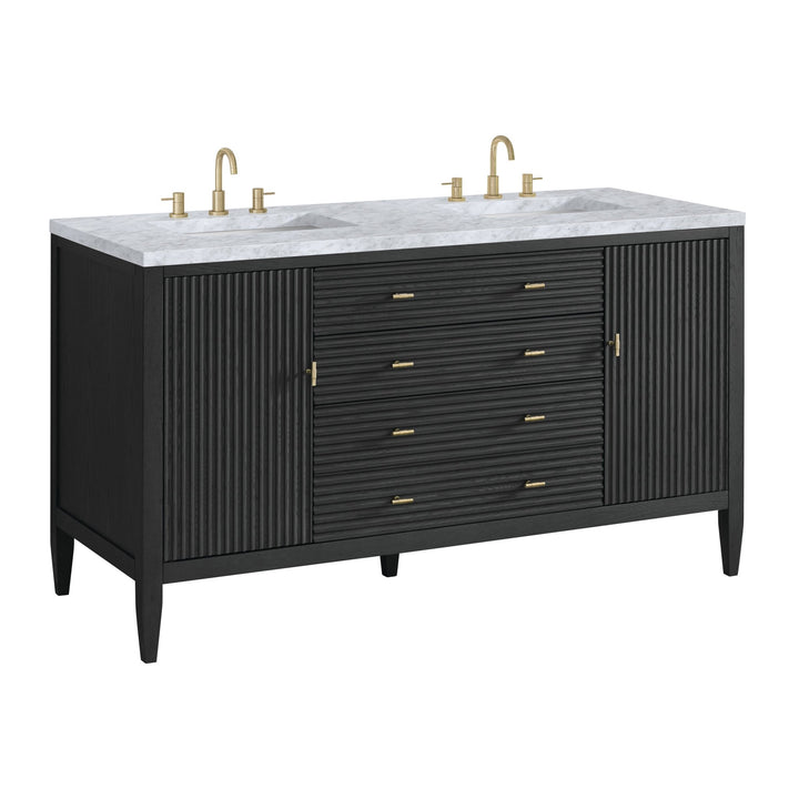 Myrrin 60" Double Vanity, Carbon Oak w/ 3 CM Carrara White Marble Top