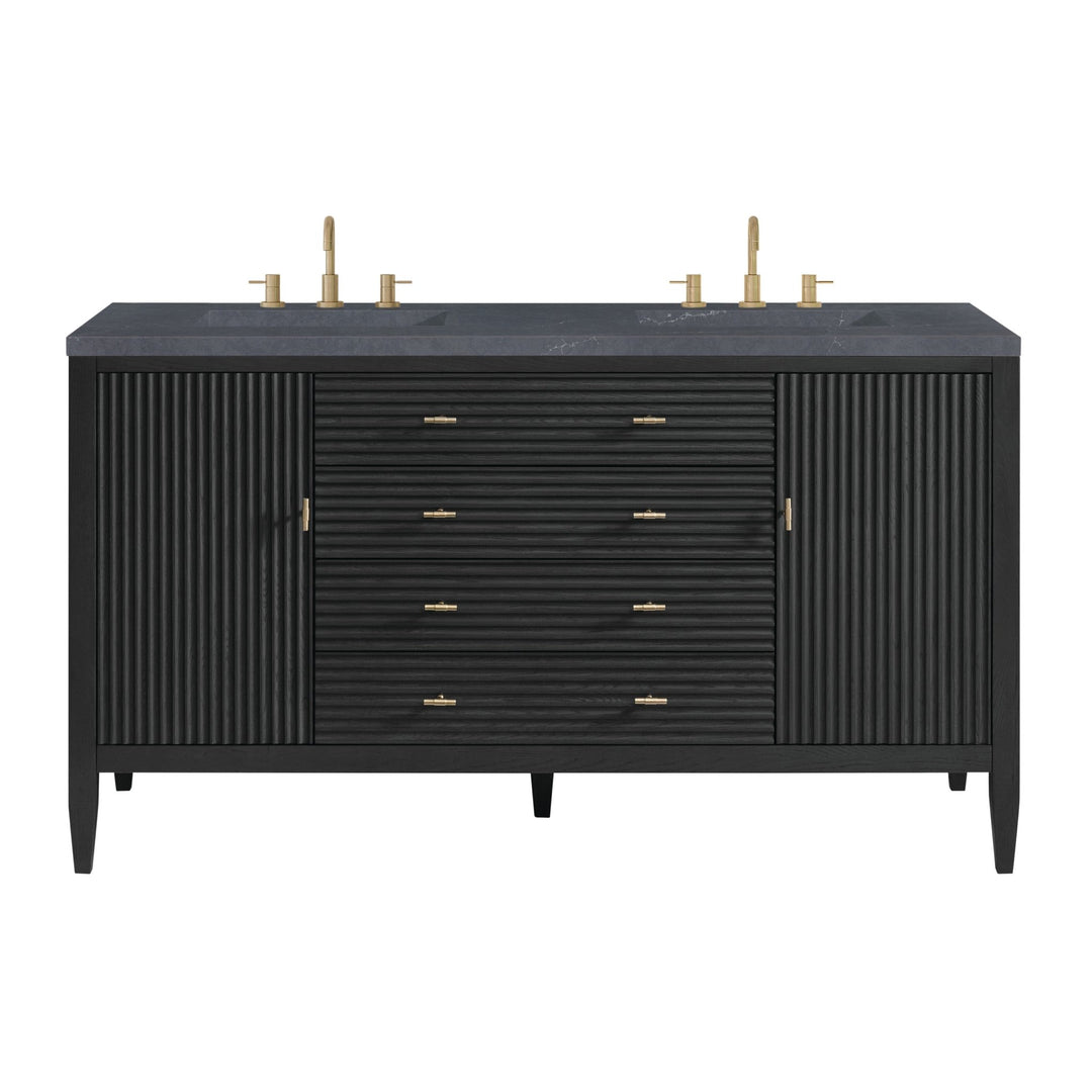 Myrrin 60" Double Vanity, Carbon Oak w/ 3 CM Charcoal Soapstone Silestone Top