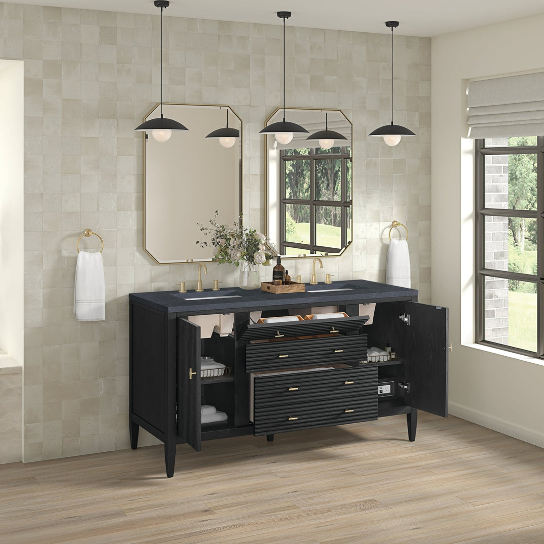 Myrrin 60" Double Vanity, Carbon Oak w/ 3 CM Charcoal Soapstone Silestone Top