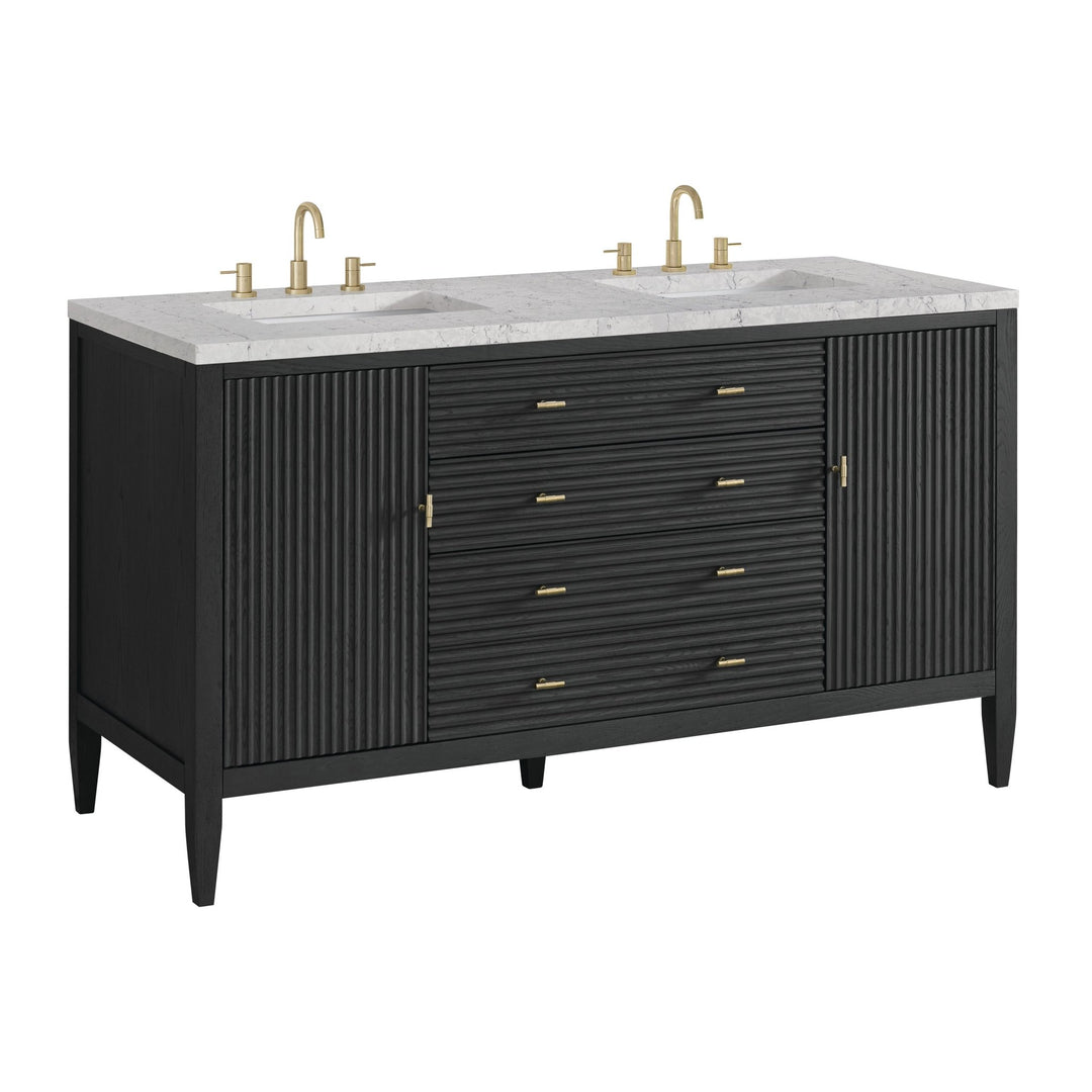 Myrrin 60" Double Vanity, Carbon Oak w/ 3 CM Eternal Jasmine Pearl Silestone Top