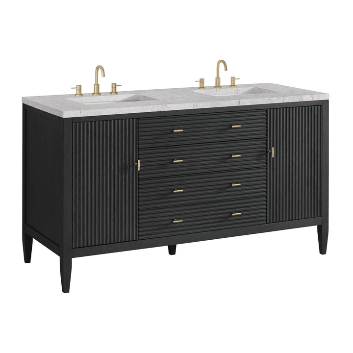 Myrrin 60" Double Vanity, Carbon Oak w/ 3 CM Eternal Jasmine Pearl Silestone Top