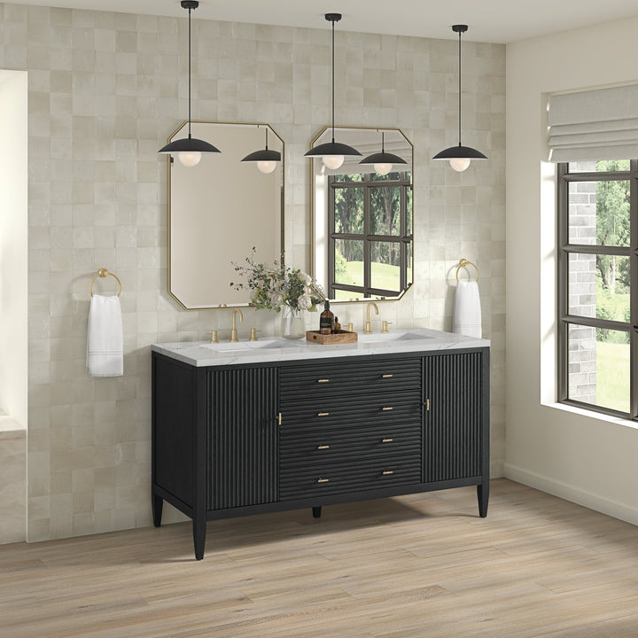 Myrrin 60" Double Vanity, Carbon Oak w/ 3 CM Ethereal Noctis Silestone Top