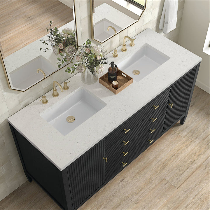 Myrrin 60" Double Vanity, Carbon Oak w/ 3 CM Lime Delight Silestone Top