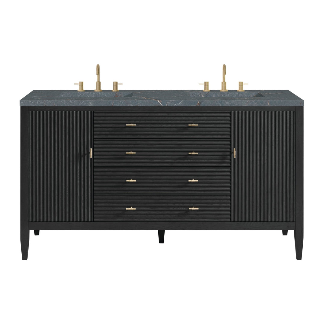 Myrrin 60" Double Vanity, Carbon Oak w/ 3 CM Parisien Bleu Silestone Top