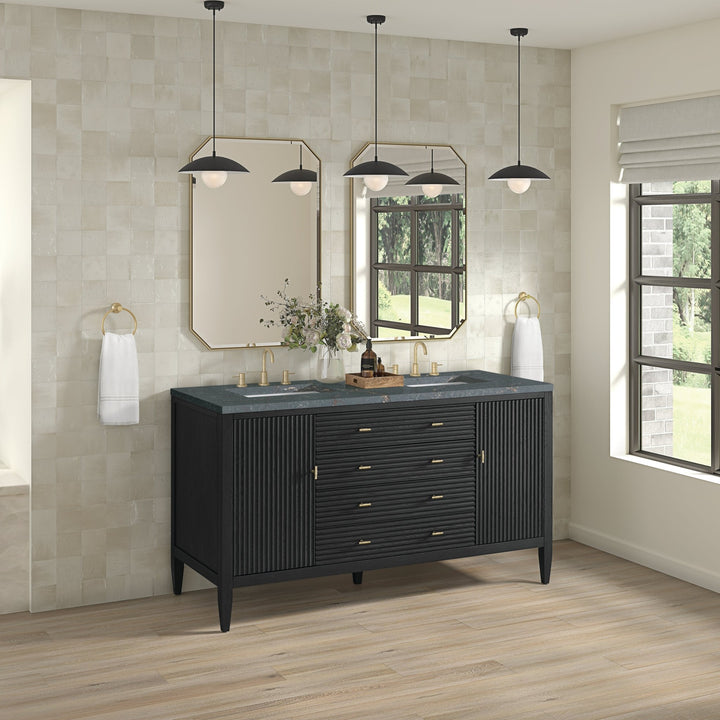 Myrrin 60" Double Vanity, Carbon Oak w/ 3 CM Parisien Bleu Silestone Top
