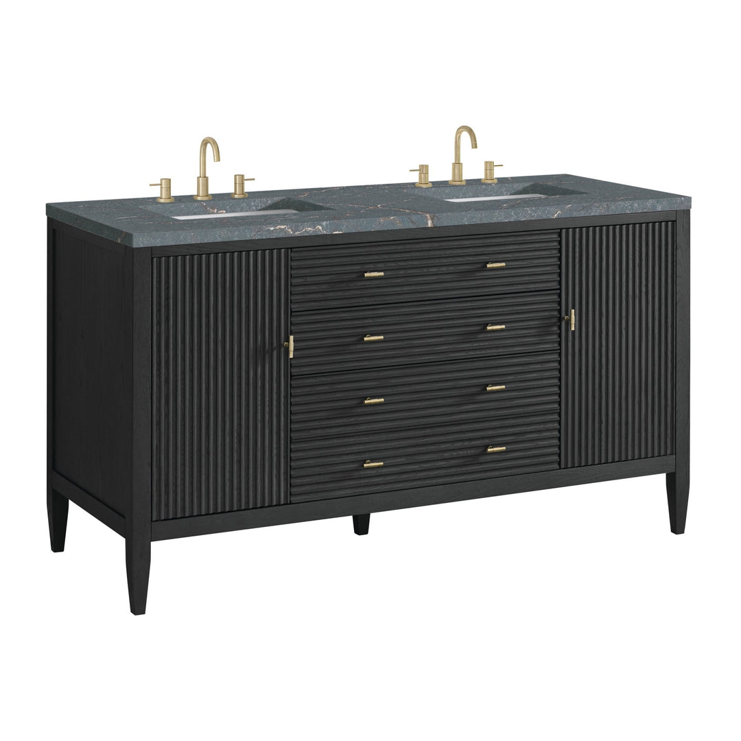 Myrrin 60" Double Vanity, Carbon Oak w/ 3 CM Parisien Bleu Silestone Top