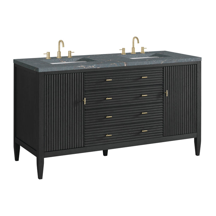Myrrin 60" Double Vanity, Carbon Oak w/ 3 CM Parisien Bleu Silestone Top