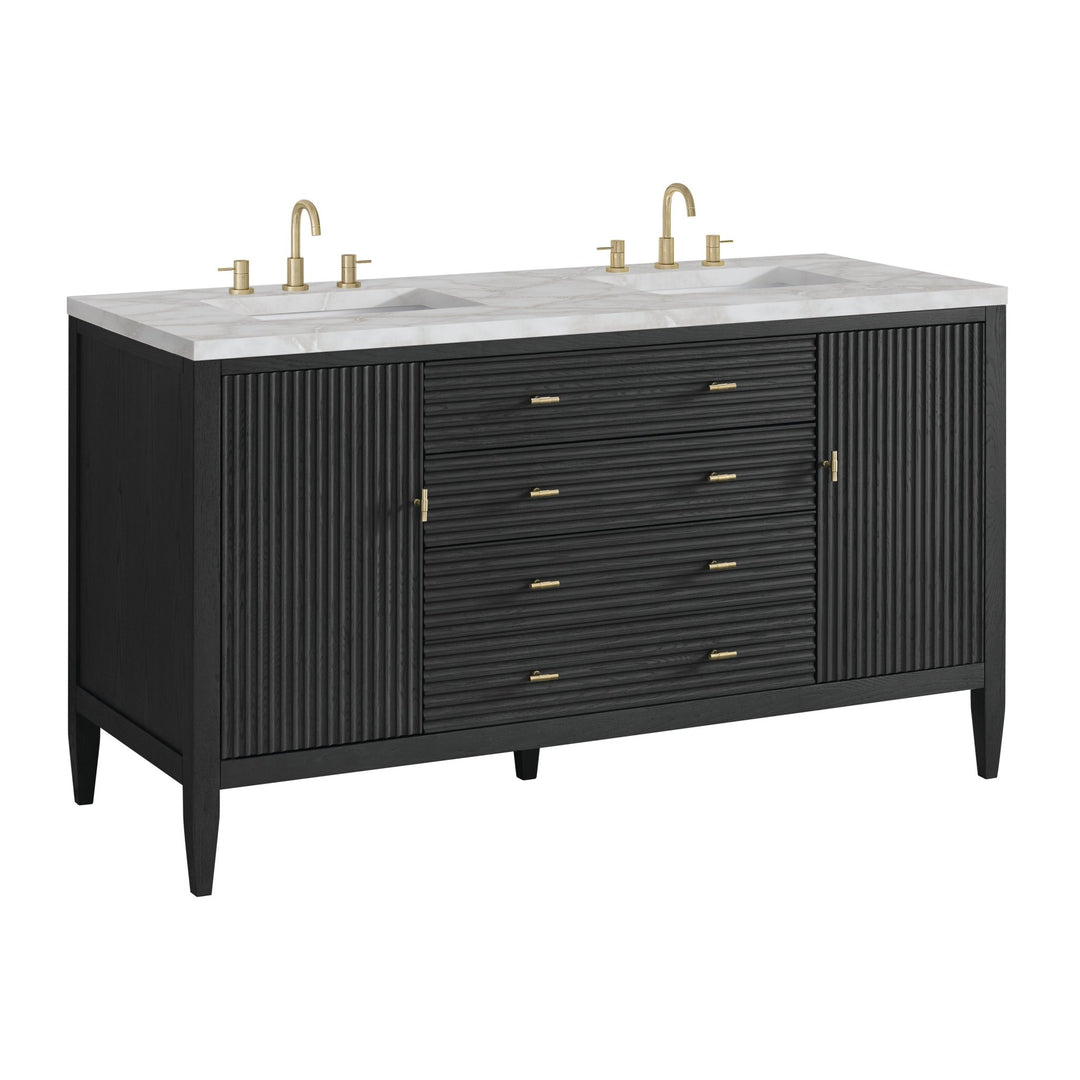 Myrrin 60" Double Vanity, Carbon Oak w/ 3 CM Victorian Silver Silestone Top