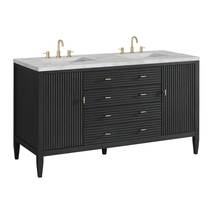 Myrrin 60" Double Vanity, Carbon Oak w/ 3 CM Victorian Silver Silestone Top