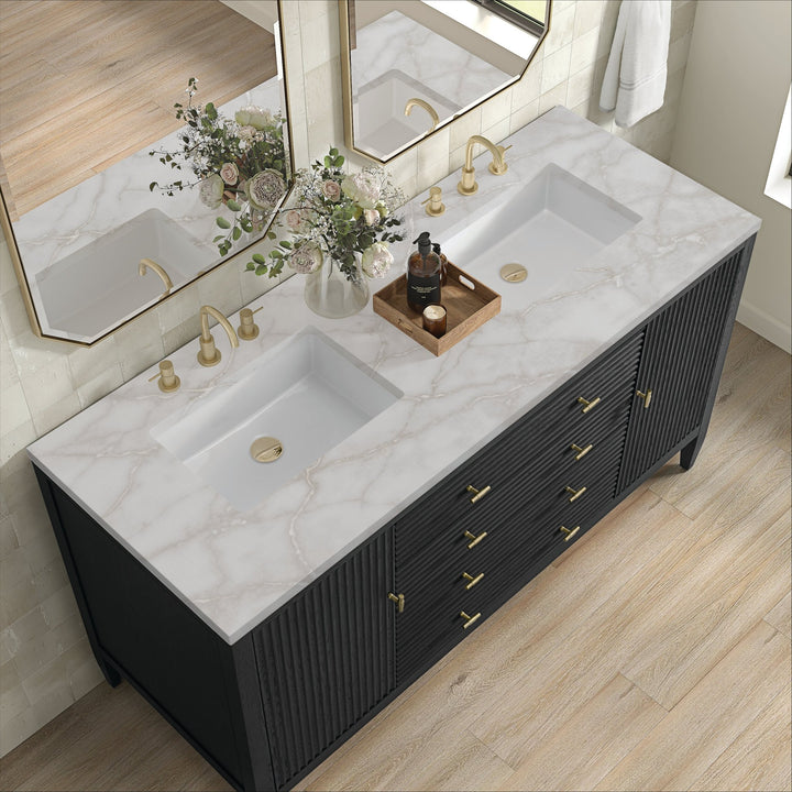 Myrrin 60" Double Vanity, Carbon Oak w/ 3 CM Victorian Silver Silestone Top