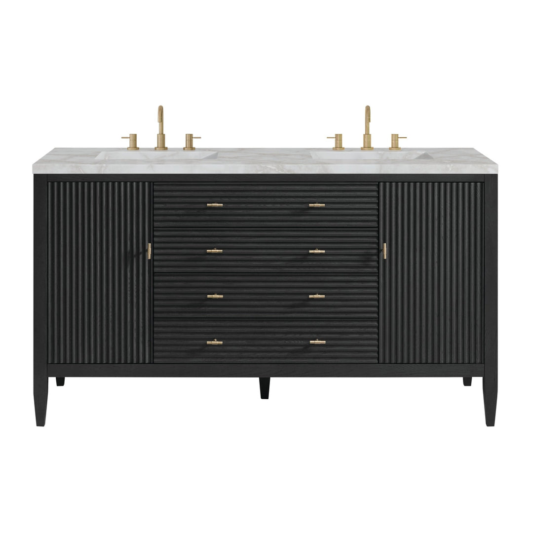 Myrrin 60" Double Vanity, Carbon Oak w/ 3 CM Victorian Silver Silestone Top