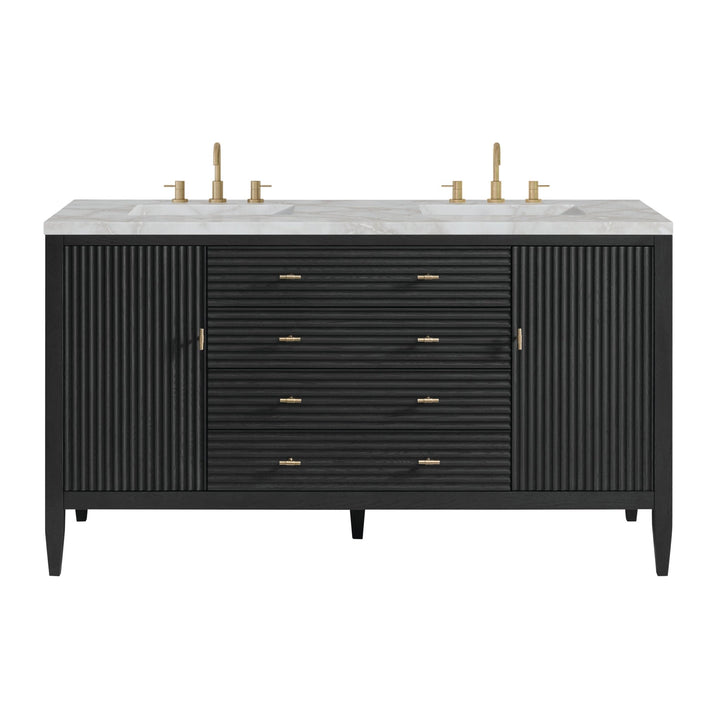 Myrrin 60" Double Vanity, Carbon Oak w/ 3 CM Victorian Silver Silestone Top