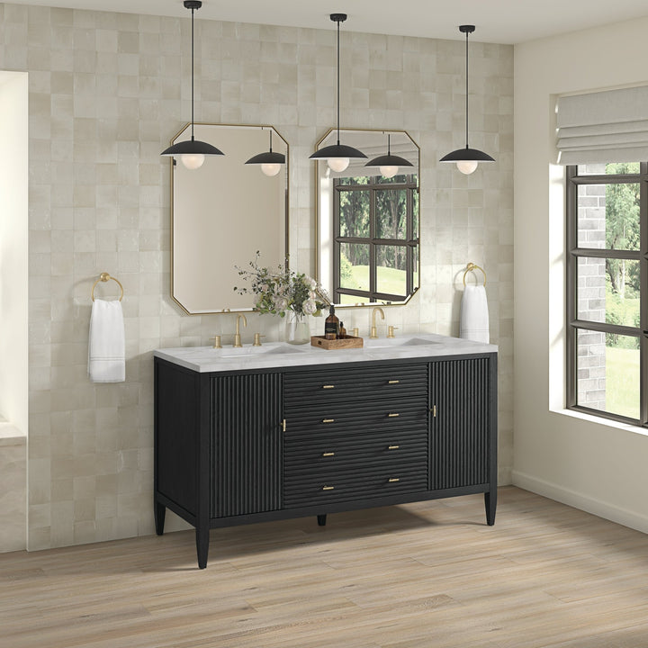 Myrrin 60" Double Vanity, Carbon Oak w/ 3 CM Victorian Silver Silestone Top