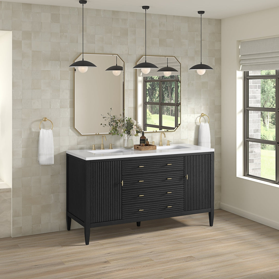 Myrrin 60" Double Vanity, Carbon Oak w/ 3 CM White Zeus Silestone Top