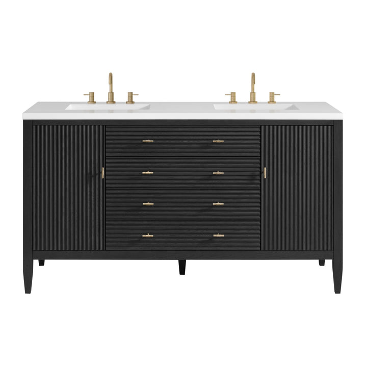 Myrrin 60" Double Vanity, Carbon Oak w/ 3 CM White Zeus Silestone Top