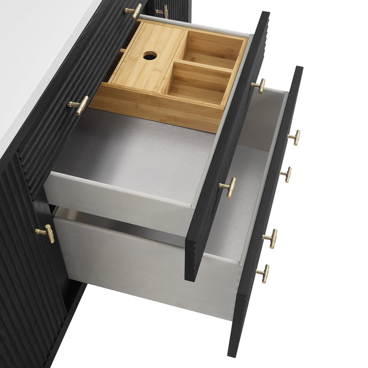 Myrrin 60" Double Vanity, Carbon Oak w/ 3 CM White Zeus Silestone Top