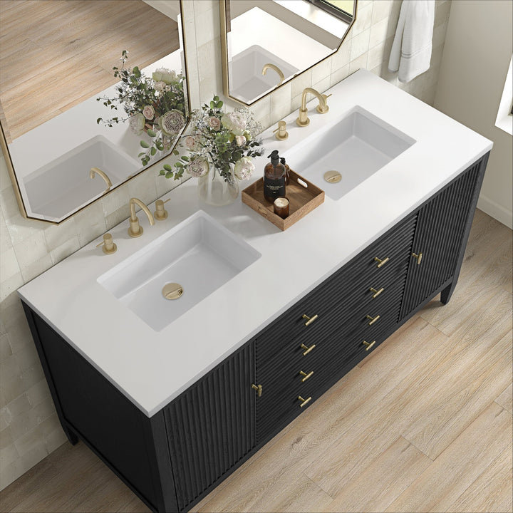 Myrrin 60" Double Vanity, Carbon Oak w/ 3 CM White Zeus Silestone Top