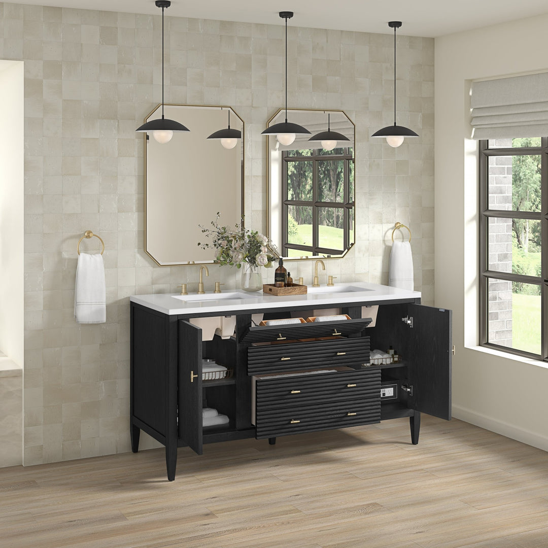 Myrrin 60" Double Vanity, Carbon Oak w/ 3 CM White Zeus Silestone Top